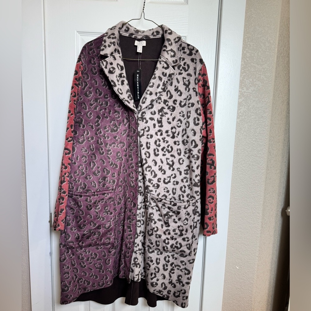 LOGO by Lori Goldstein Reversible Leopard Print Coat